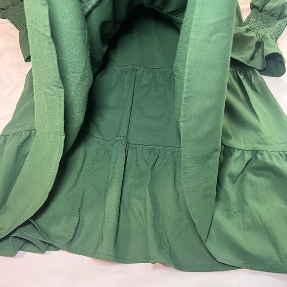 Tuckernuck Pomander Place Kenzo Dress Size S Hunter Green Crepe V Neck Tiered - Picture 5 of 16